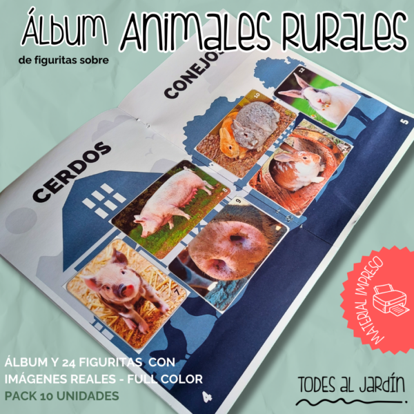 Álbum y Figuritas de Animales Rurales - Pack IMPRESO x10 unidades